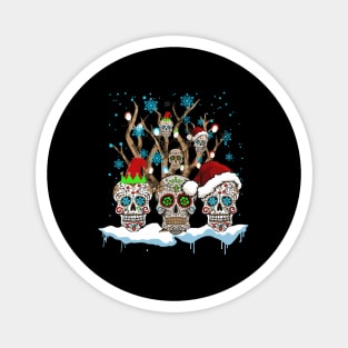 Tree Mexican Flower Sugar Skull Santa In Snow Magnet